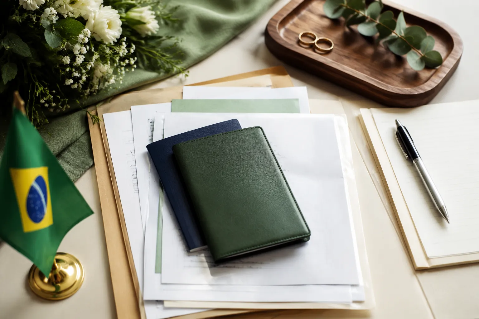 Documents and planning notes for a Brazilian wedding ceremony